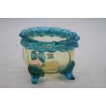 A Victorian blue and yellow glass bowl, h.7cm