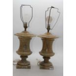 A pair of simulated marble painted wooden table lamps, height 32cm, excluding fittings