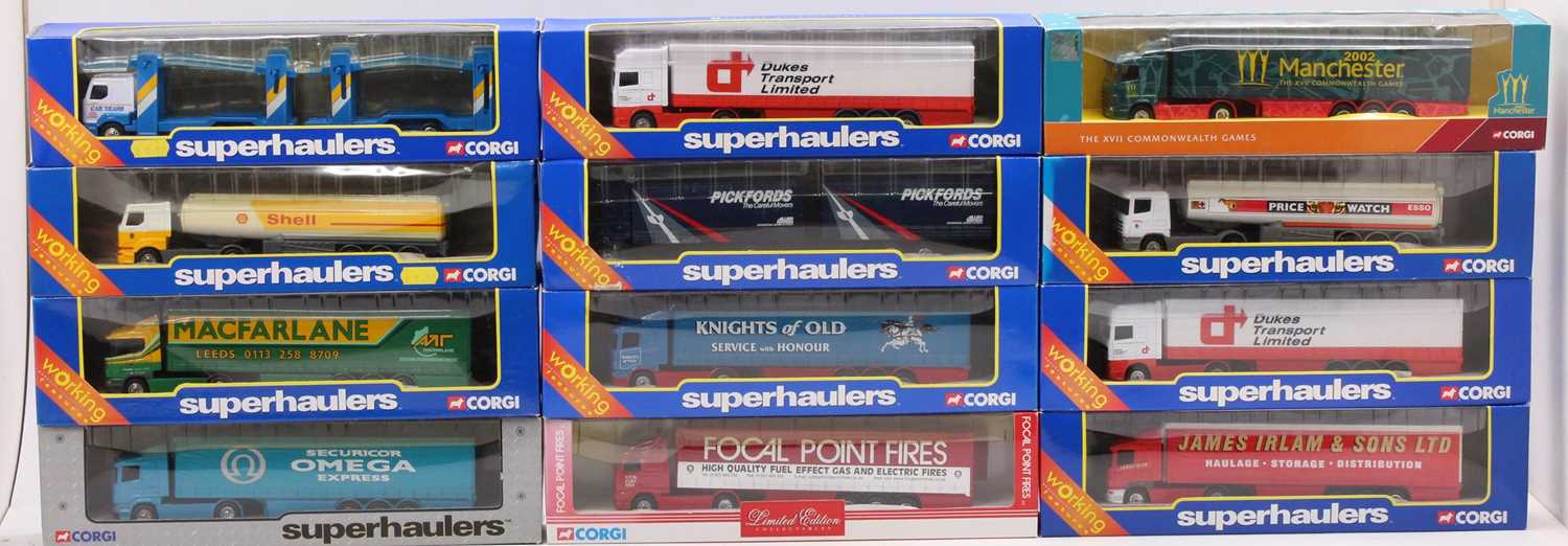 12 boxed as issued Corgi Super Haulers modern release commercial vehicle and road haulage diecasts