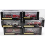 Six boxed Corgi Mack emergency services boxed diecasts, all 1/50 scale to include an E-1 75' demo