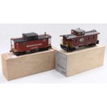 Two-scratch built G scale caboose’s, each on two 4-wheel bogies, white lettering: Pennsylvania