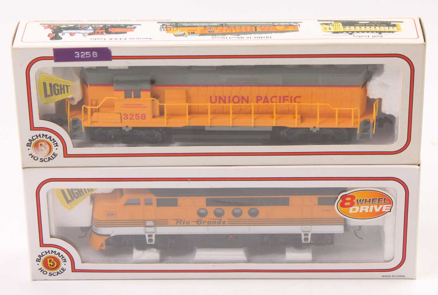 Two Bachmann H0 scale diesel locos each lighted: Item No.61201 EMD GP50 ‘Union Pacific’ 3258 Bo-Bo