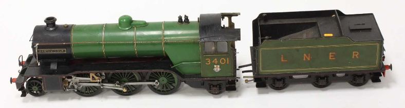 Live steam 3.5 inch gauge 2-6-2 locomotive and tender LNER 3401 'Bantam Cock', well-engineered and