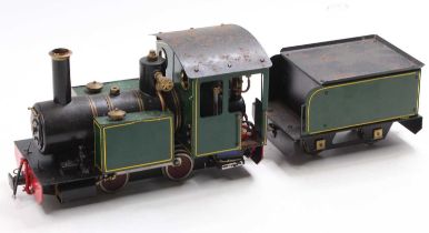 A 32mm scale radio controlled and gas powered locomotive and tender, comprising of 0-4-0 tank loco