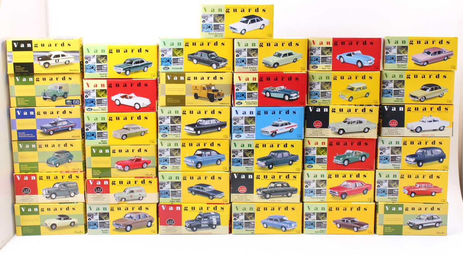 37 Lledo Vanguards 1/43rd scale diecast models with specific examples including a Ford Cortina