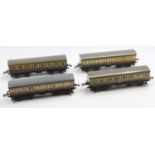 1935-41 rake of four Hornby No.2 Passenger coaches, GW brown & cream. 3 x 1st/3rd all silvering ‘
