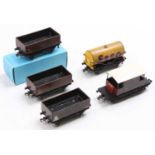 Five Hornby-Dublo post-war goods wagons, Southern goods brake van (VG); three open wagons, one