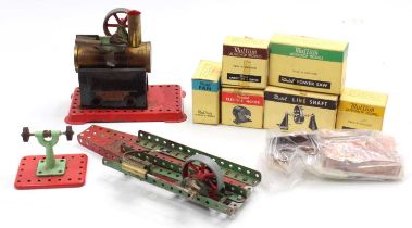 One tray containing a collection of mixed Mamod, Meccano, and Multum live steam engines and workshop