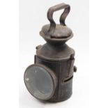 An original railway knob lamp, un-marked example, complete with spectaclesThe lamp has rusted and