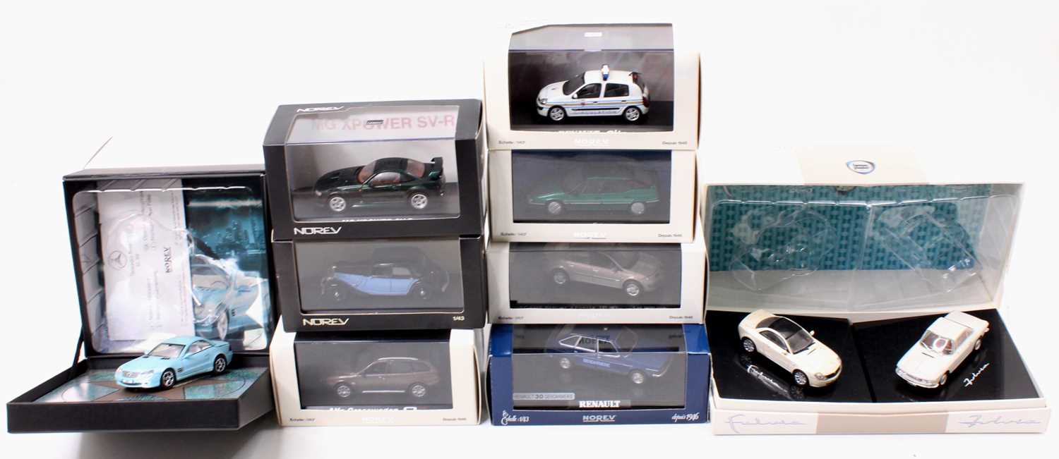 9 Norev 1/43rd scale diecasts, examples include No. 517630 Renault Megane, No. 790201 Alfa