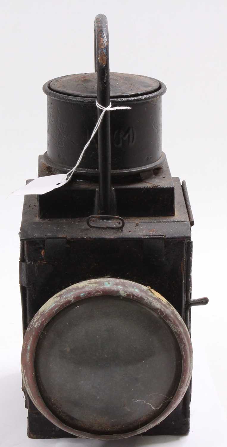 An original BR Midland Region railway post lamp, with clear glass spectacle, missing inner burner