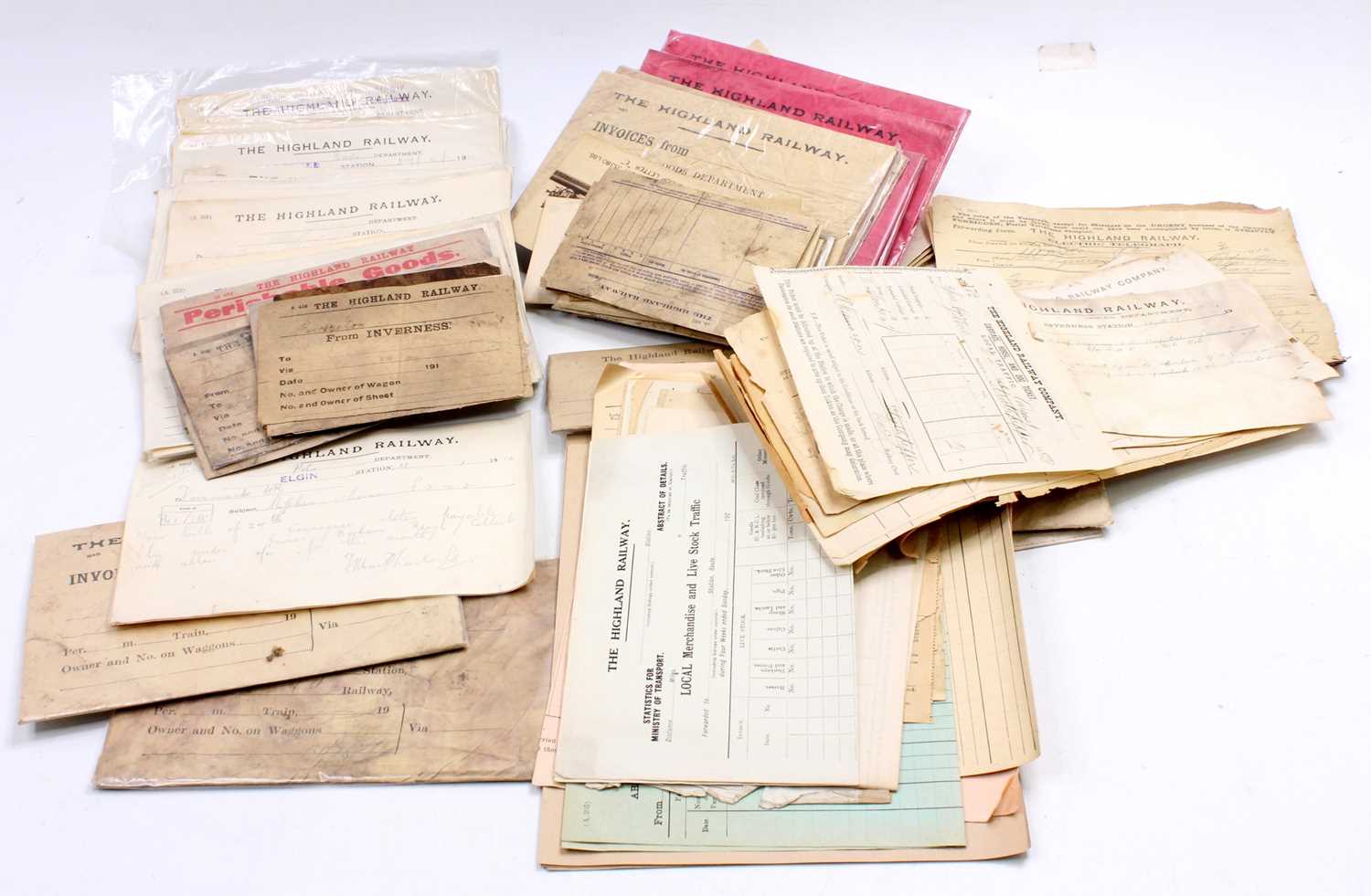 One tray containing assorted Highland Railway 19th century ephemera to include Goods Department