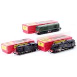 Three Hornby-Dublo 2-rail locos: 2217, 0-6-2 tank BR 69550 with coal, totems faded otherwise (E) (