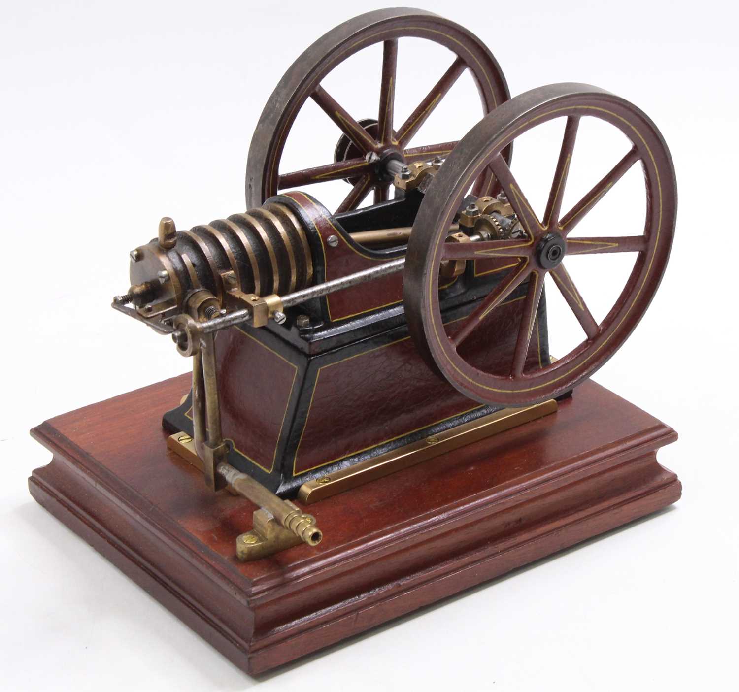 A circa 1900, possibly by Schoenner, stationary horizontal model gas engine, comprising gunmetal