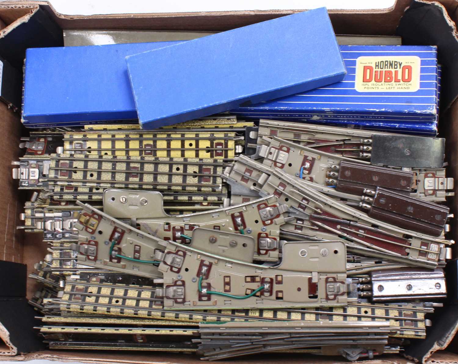 Small supermarket tray full of Hornby-Dublo 3-rail track. All appears to be in (VG-E) condition