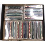 One tray containing a collection of Fleischmann Continental N gauge passenger stock, to include