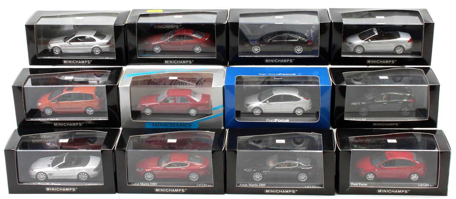12 Minichamps 1/43rd scale diecasts, examples include No. 400 137322 Aston Martin DB9 2003, No.