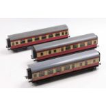 Three bogie coaches, Bassett-Lowke by Precision Models, red & cream: all/1st, sides very good but