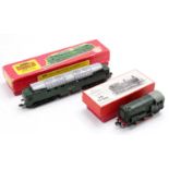 Two Hornby-Dublo diesel locos: 2232 Co-Co plain green, some chips to roof which will benefit by