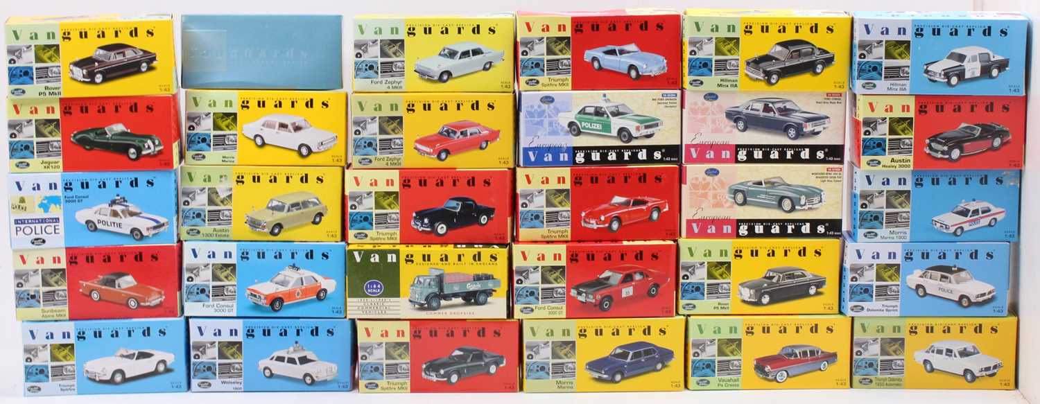 30 boxed Vanguards 1/43 scale modern release diecast vehicles to include a Ford Consul 3000GT, a