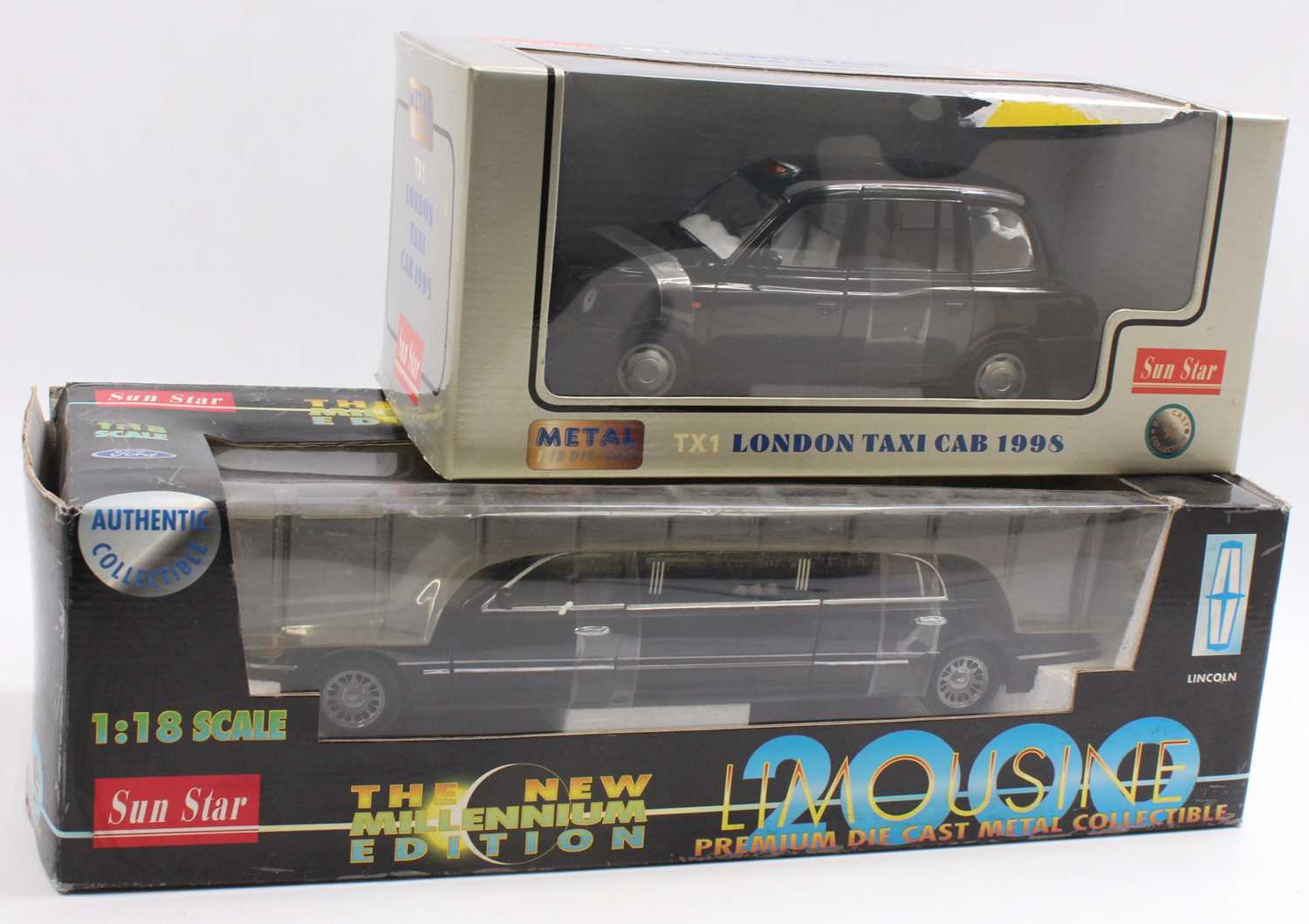 A Sunstar 1/18 scale boxed diecast group to include The New Millennium Edition Limousine and a