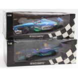 A pair of Minichamps 1/18 scale boxed F1 diecasts, to include a Pedro Diniz Sauber F1 race car,