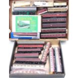 Two trays containing a large selection of 00 and H0 scale plastic and kit built coaches to include a