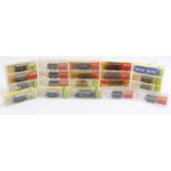 Thirty-eight N gauge 4-wheel goods wagons. 23 Minitrix, one Farish & 14 Peco. Includes vans, tanks &