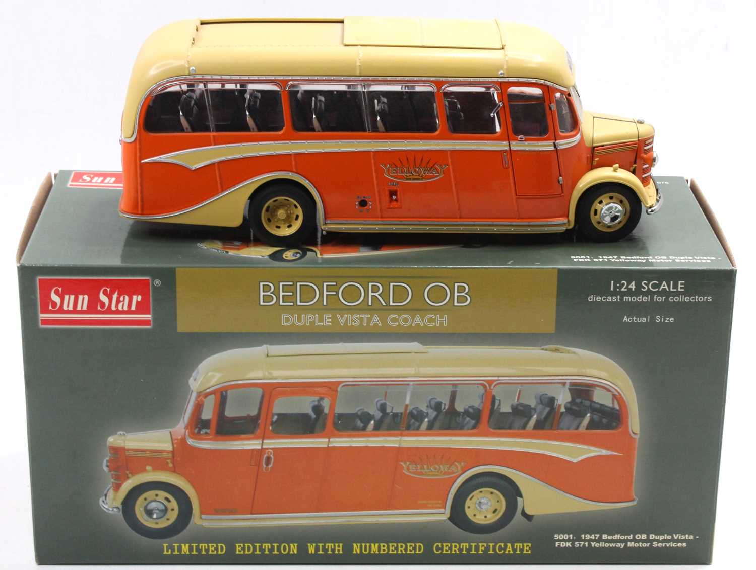 Sunstar Limited Edition 1/24th scale diecast model of a Bedford OB Yelloway Motor Service Coach, - Image 2 of 2