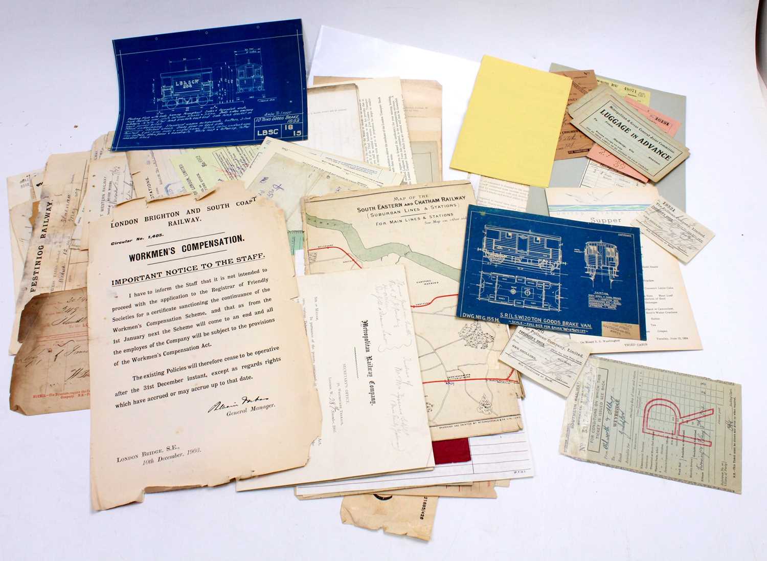 A folder containing assorted Southern Region and Great Western Railway ephemera ranging from 19th