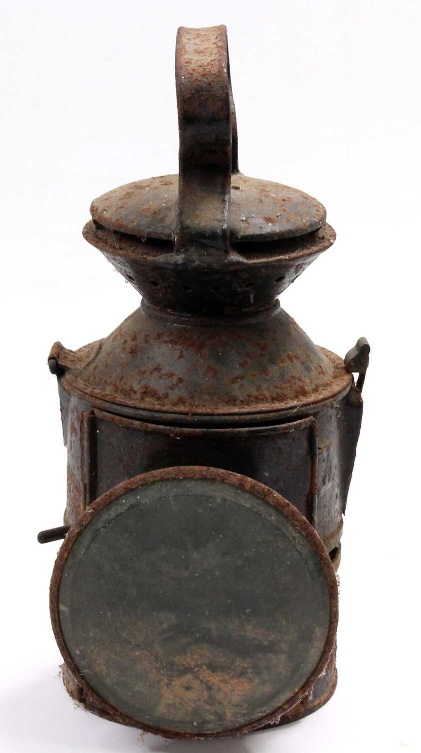 An LNER (GER) patterned sliding knobs hand lamp, complete with all glasses, reflector vessel,