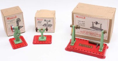 Three boxed Mamod line shaft accessories, to include a model power press, miniature grinding machine