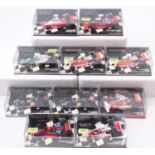 Ten plastic cased Minichamps 1/43 scale F1 racing diecasts, various examples to include a Wolf