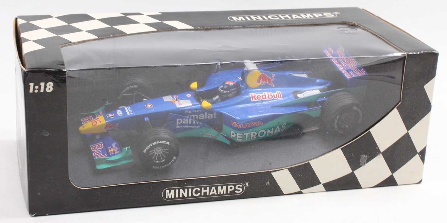 A pair of Minichamps 1/18 scale boxed F1 diecasts, to include a Pedro Diniz Sauber F1 race car, - Image 2 of 3