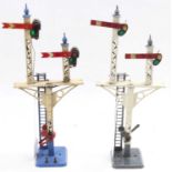 Two Hornby Junction signals. 1933-6 No.2E lighter blue base, ladder & finial, red levers and red