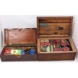 Two wooden boxes containing a large quantity of vintage Meccano including wheels, flat plates,