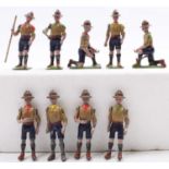 Collection of Britains lead hollowcast scouts figures, 9 examples