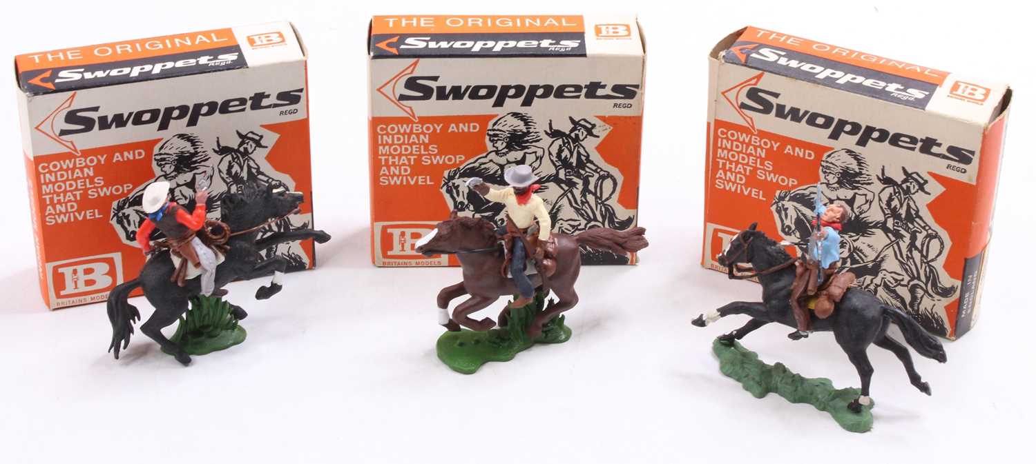 A Britains Swoppets Cowboy boxed figure group, three various examples to include No. 633 Cowboy