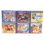 Six various Dreamcast video games to include Shenmue 2, Plasma Sword, Capcom v. SNK, Maken X,