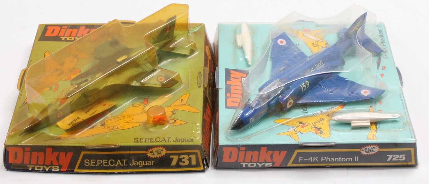 Dinky Toys bubble-packed aircraft group of 2 comprising No. 725 F-4K Phantom, and No. 731 SEPECAT