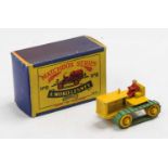 A Matchbox Lesney No. 8 Caterpillar Tractor comprising a yellow body, with yellow painted rollers,
