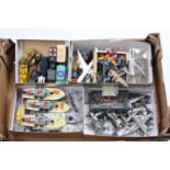 One box containing a collection of mixed diecast plastic and scratch built model aircraft to include