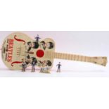 Selcol Beatles Plastic Guitar together with 4 Beatles plastic figure and a cardboard flat back model