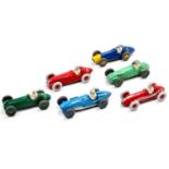 A collection of 6 play worn Dinky Toys Racing Cars, with examples including No. 23F Alfa Romeo,