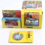 A Corgi Toys boxed diecast group with accessories to include a No. 479 Comma mobile camera van