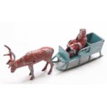 Morestone Series Father Christmas and Reindeer Sleigh, comprising blue sleigh with bell decoration