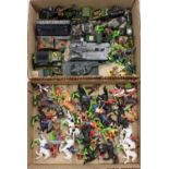 2 trays containing a selection of Britains Deetail figures and military diecasts including various