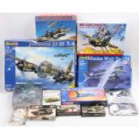 One box containing a large collection of mixed plastic kits, diecast aircraft, and associated kit