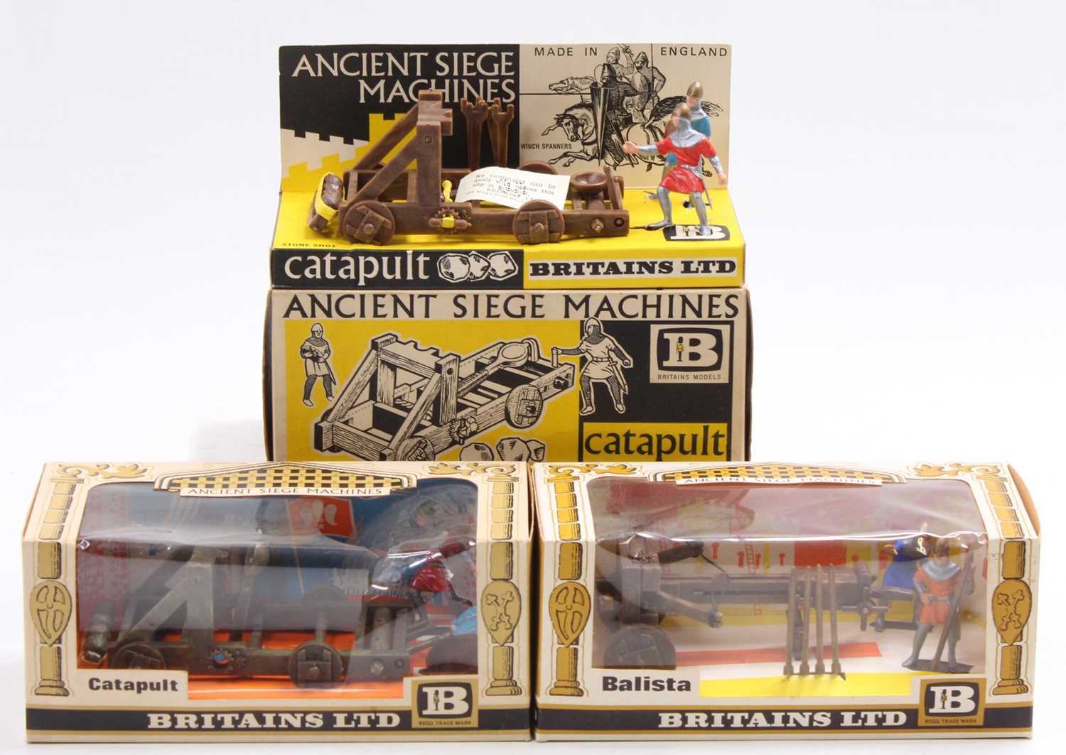 A collection of Britains Ancient Siege Machines, boxed gift sets to include 2x No. 4675 Catapult and