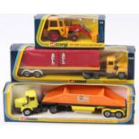 Corgi Toys boxed group of 3 comprising No. 1106 Mack Container Truck in yellow with red